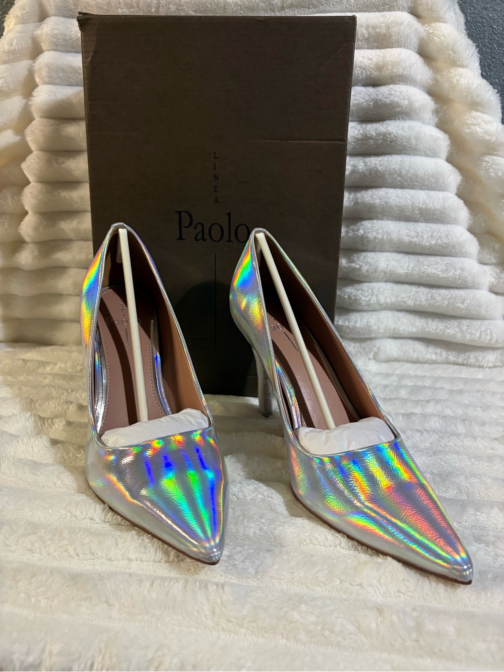 Linea Paolo Iridescent Holographic Pointed-Toe Stiletto Heels 10M